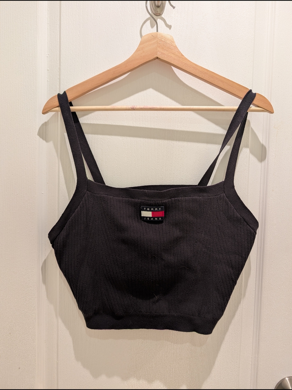 Tommy Hilfiger Black Ribbed Bandeau Tank with Double Straps